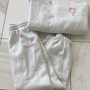 Edikted Light Gray Sweatpants & Top with Pink Embroidery
